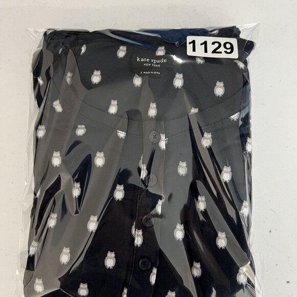 Kate Spade Womens S Navy Blue Owl Henley Jogger PJ Set Long Sleeves Button Front - Picture 15 of 16